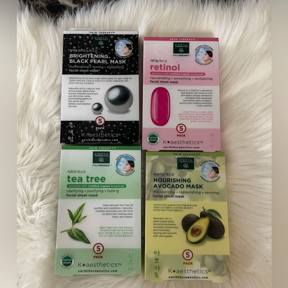 4 pack 20 pieces Earth Therapeutics Facial Sheet Skin Masks From Korea